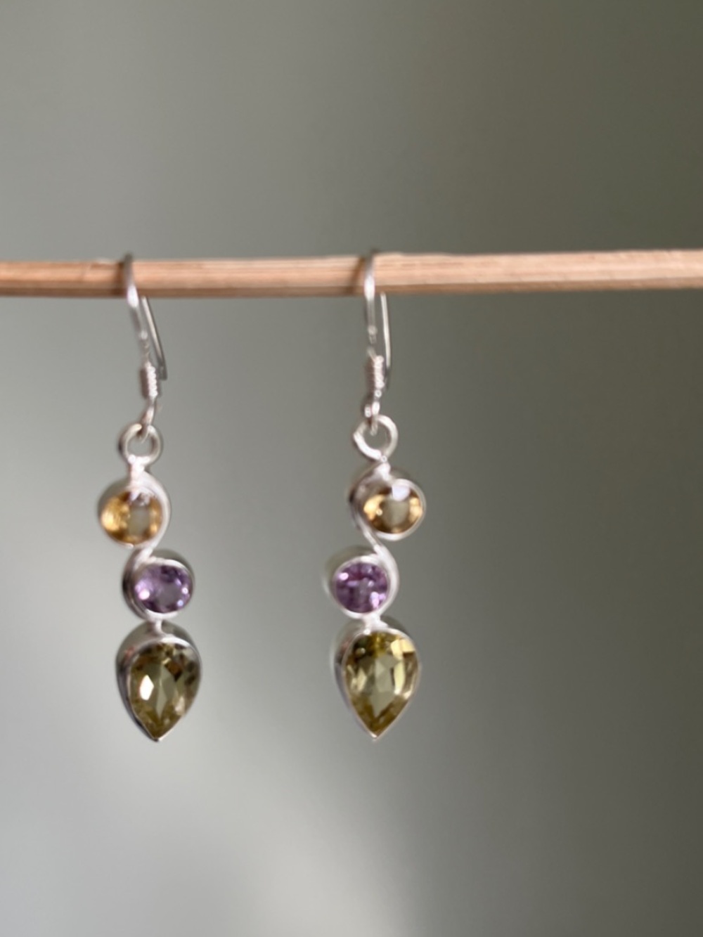 Citrine  Amethyst and Lemon Quartz Earrings